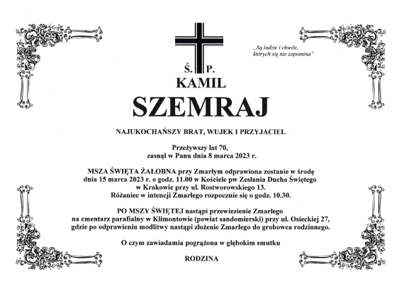 ODSZEDŁ KAMIL SZEMRAJ